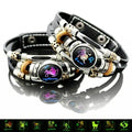 Glow-in-the-Dark 12 Leather Zodiac Bracelet for Men and Women(6.9/8.1in)