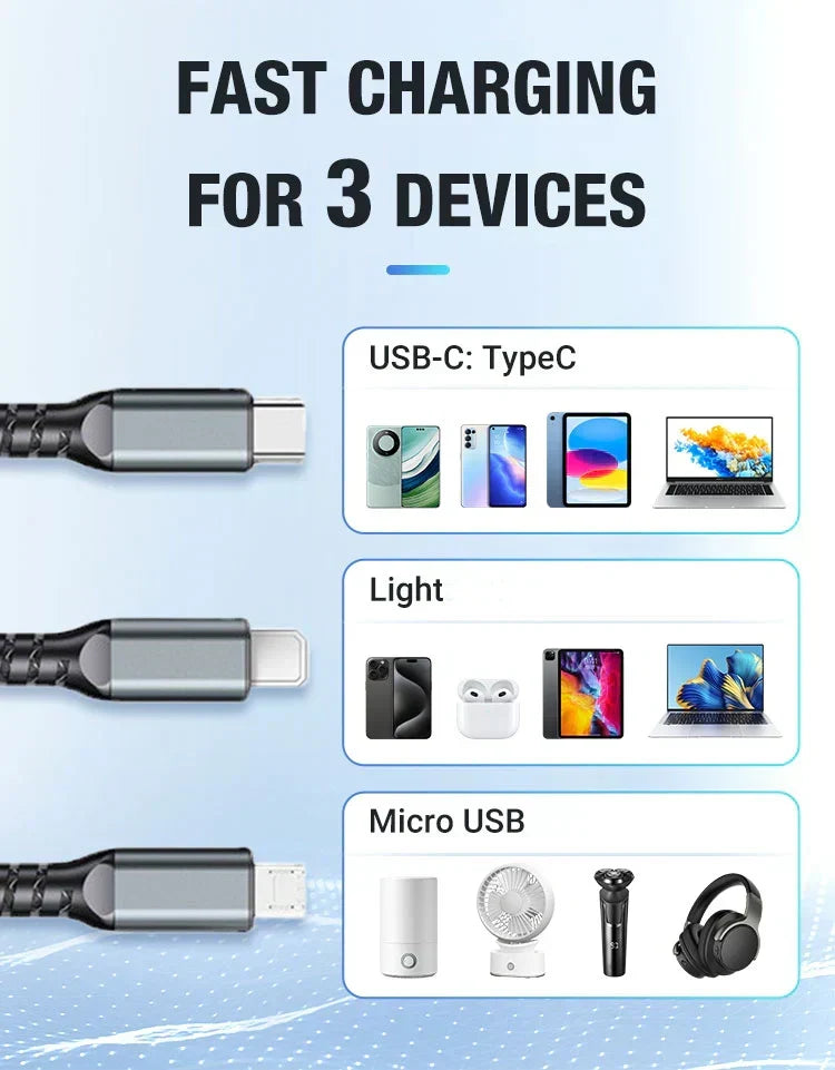 🔥Transparent Luminous 3-in-1 Super Fast Charging Cable🔥